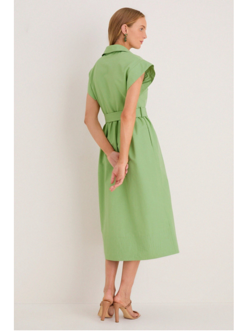 New Tuckernuck Pistachio Green Chloe Midi Dress 3XL Belted Collared Moir Classic - Picture 4 of 14